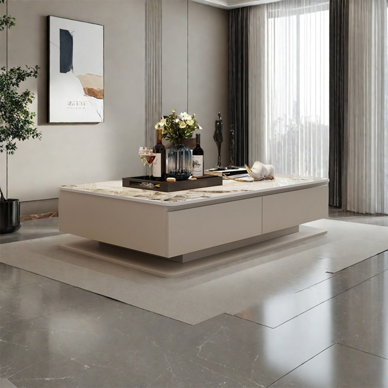 Table rectangulaire légère et luxueuse, H 16,9 po x L 51,2 po x l 27,6 po, Thé au lait gris