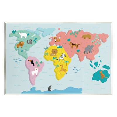 "Whimsical Wildlife World Map", art mural sur toile par Dominika Godette