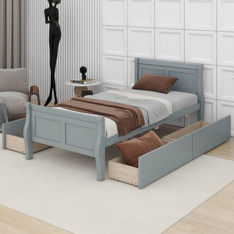 Lit plateforme avec rangement Dywane, gris