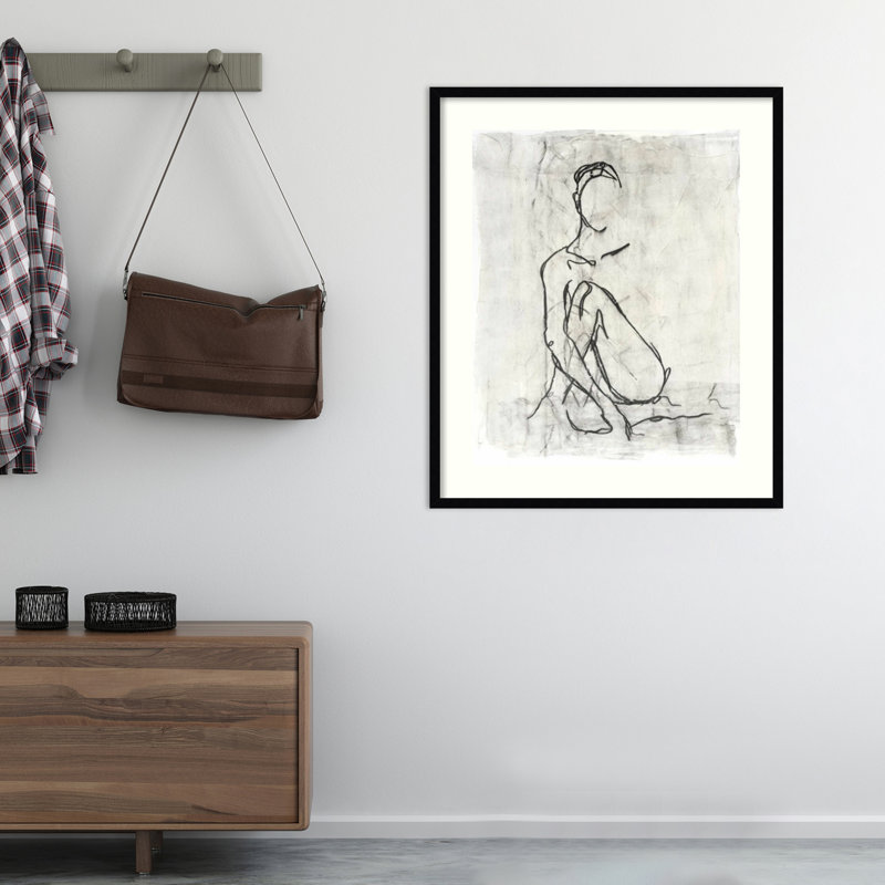 Embellished Nude Contour Sketch II by Ethan Harper - Picture Frame Drawing Print on Paper, 20" H x 17" W, Black Framed
