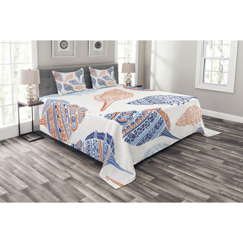 Sealife Sea Seashells Bedspread Set, 220 x 264 cm
