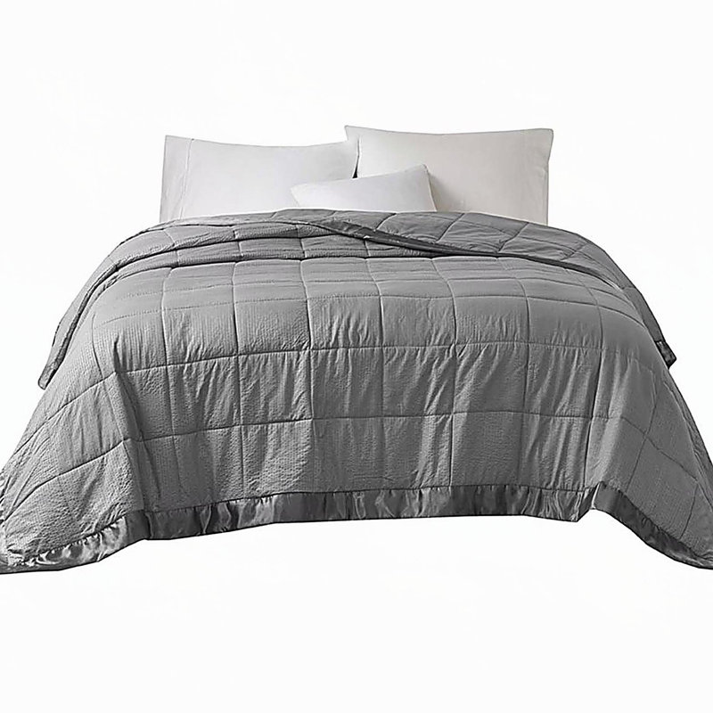 Surdimensionnée en duvet synthétique avec garniture en satin gris anthracite double / grand, Gris anthracite, Lit double