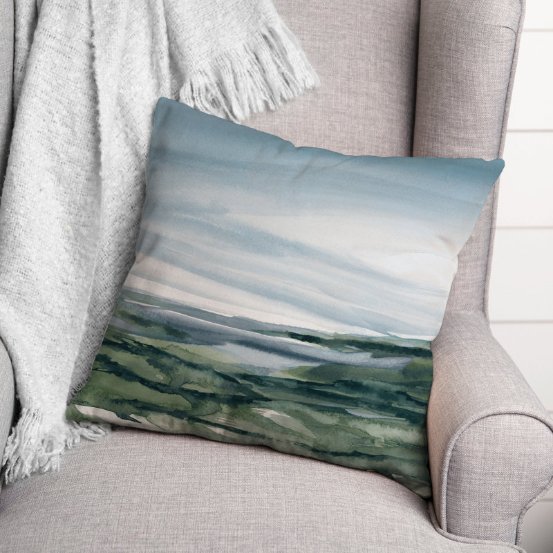 Coussin intérieur / extérieur bleu marine et vert, H 18 po x l 18 po, Carré