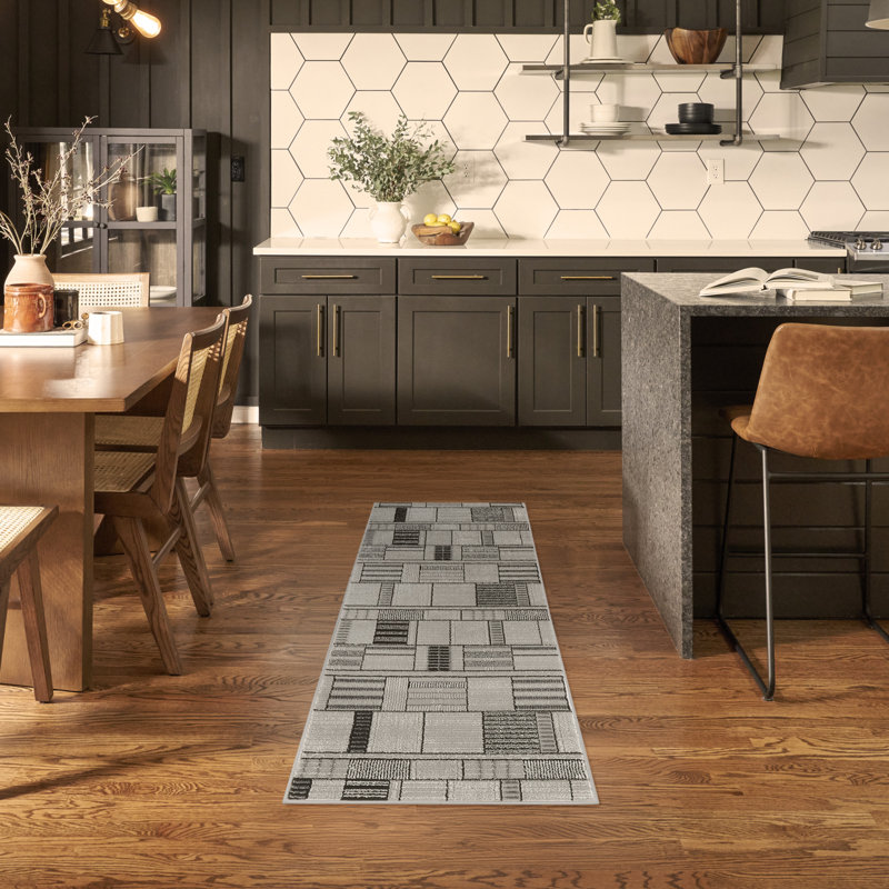 Faunsdale Black Grey Modern Indoor Rug, Runner 2' x 6'