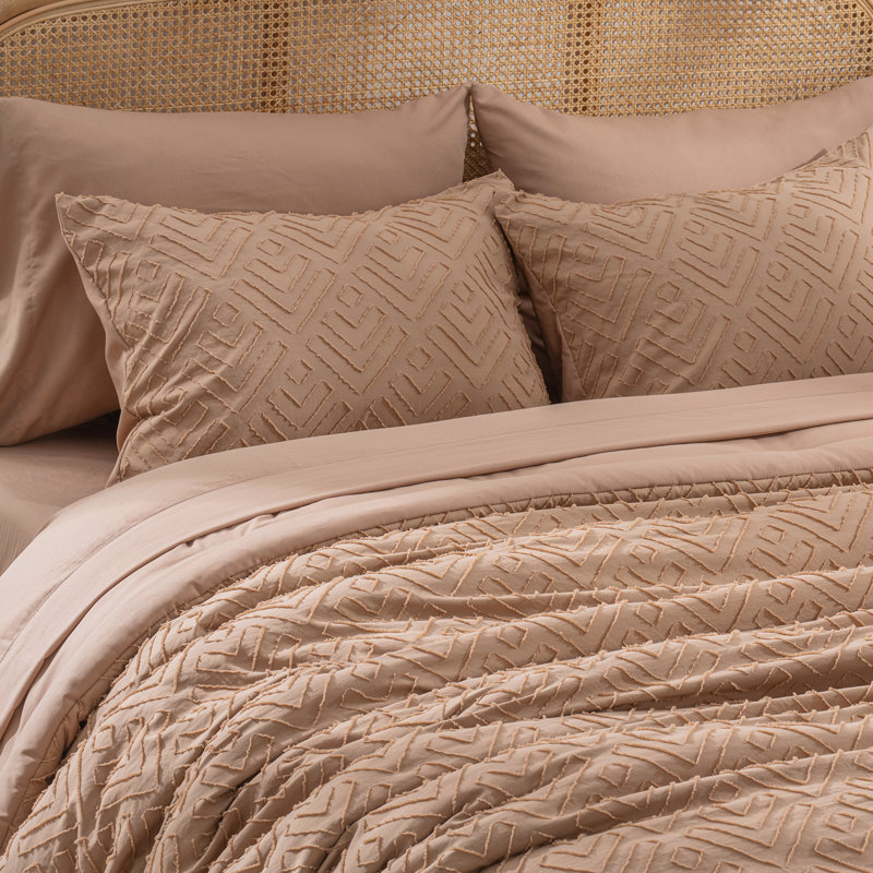 Boho Clipped Jacquard Microfiber 7 Piece Comforter Set, Clay, Queen Comforter + 6 of Additional Pieces Included