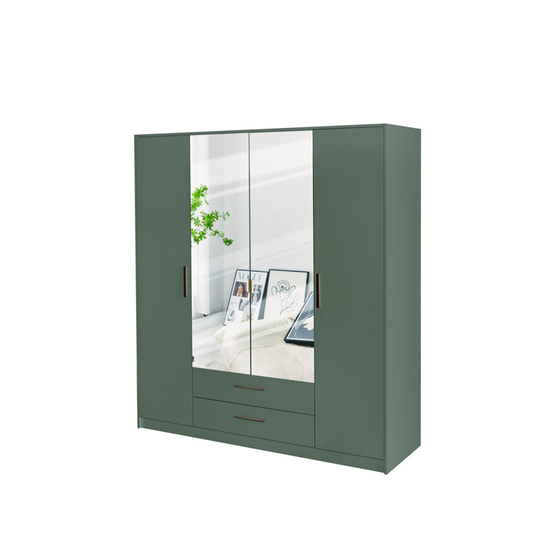 Pamel 4 Door Manufactured Wood Wardrobe, Green