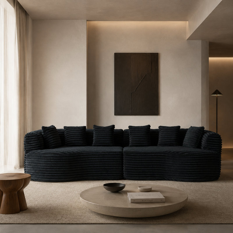 Canapé à compression modulaire Boneless, Noir, Velours côtelé