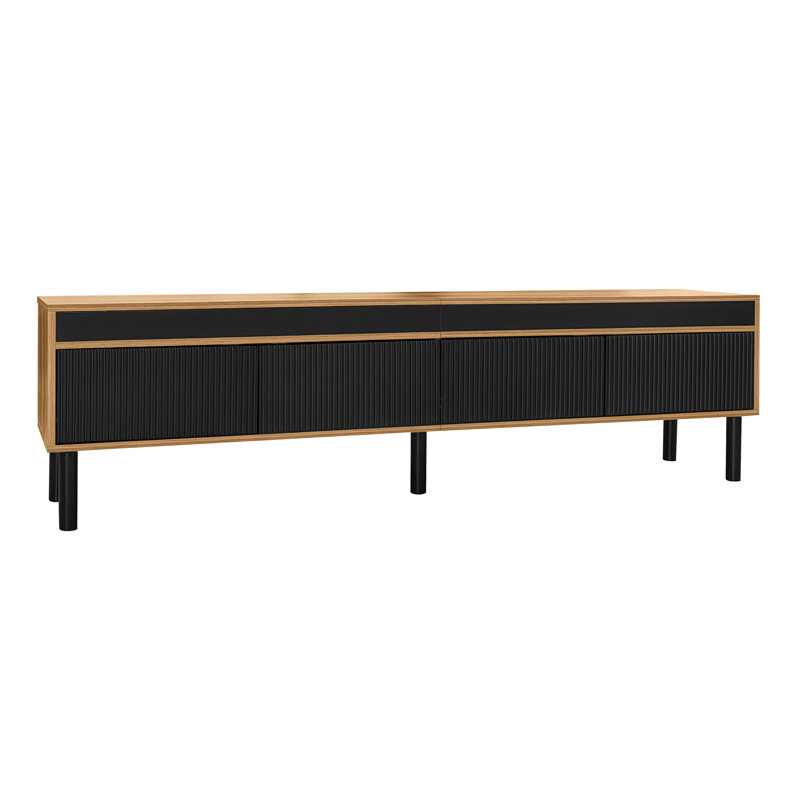 Tv Cabinet, Tv Table, Tv Panel, Low Cabinet With Four Doors. Fine Texture. Black, 170 L X 38w X 47 H (cm)