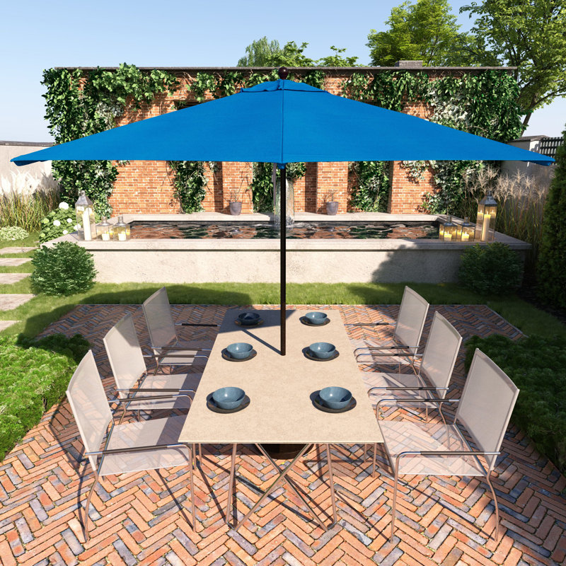 Parasol de patio commercial en bronze 11 pi avec des poulies en fibre de verre, Bleu