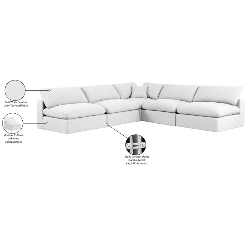 Ismayil 5 - Piece Upholstered Sectional, White Linen Textured Fabric