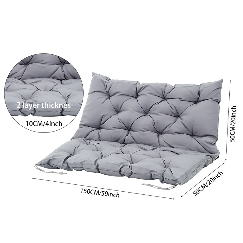 Garden Bench Cushion, 50cm H x 150cm W x 50cm D, Light Grey