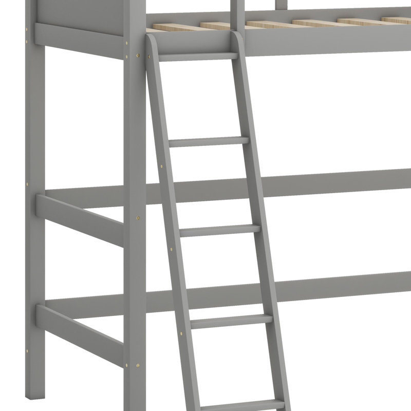 Wood Loft Bed With Ladder, Gray