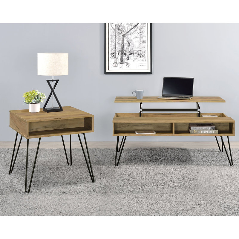 Ensemble de table 2 pièces avec plateau relevable en chêne doré et noir