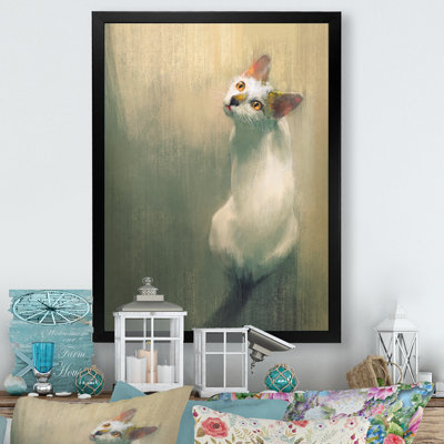 Jeune chat blanc, reproduction d'art sur toile traditionnelle