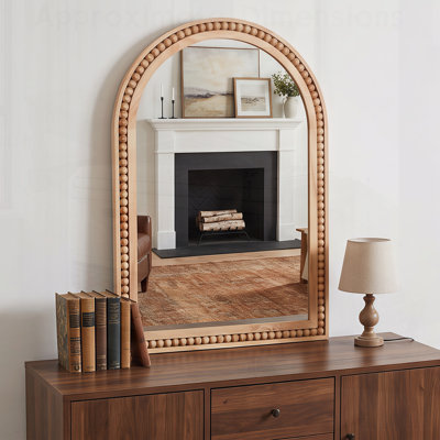 Miroir mural arqué avec cadre en bois massif perlé, décor de ferme rustique pour entrée, salle de bain et salon
