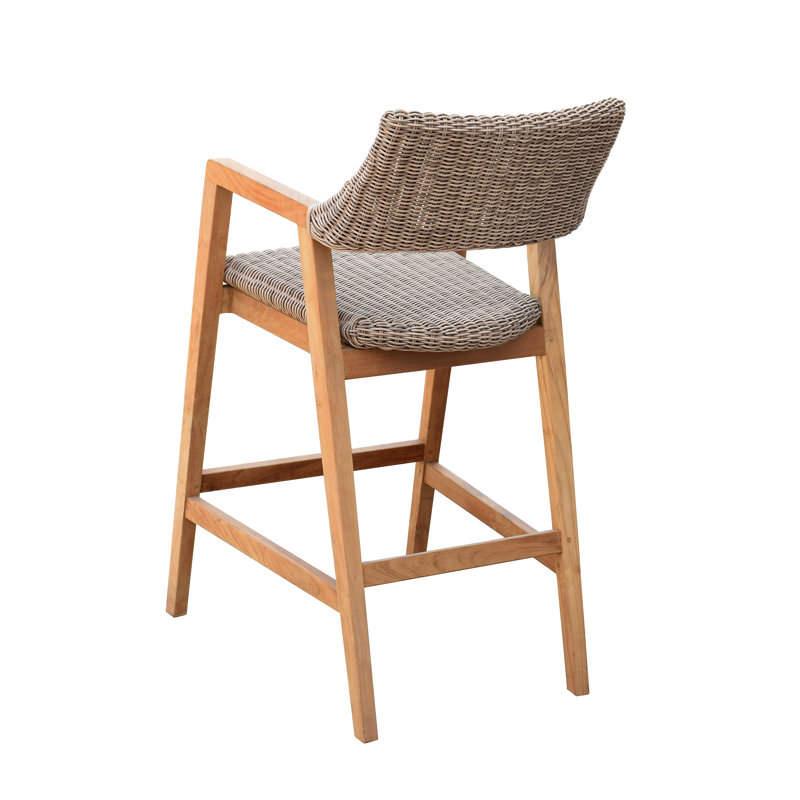 Spencer Outdoor Teak Bar Stool, Grade A Teak, Willow, 28"