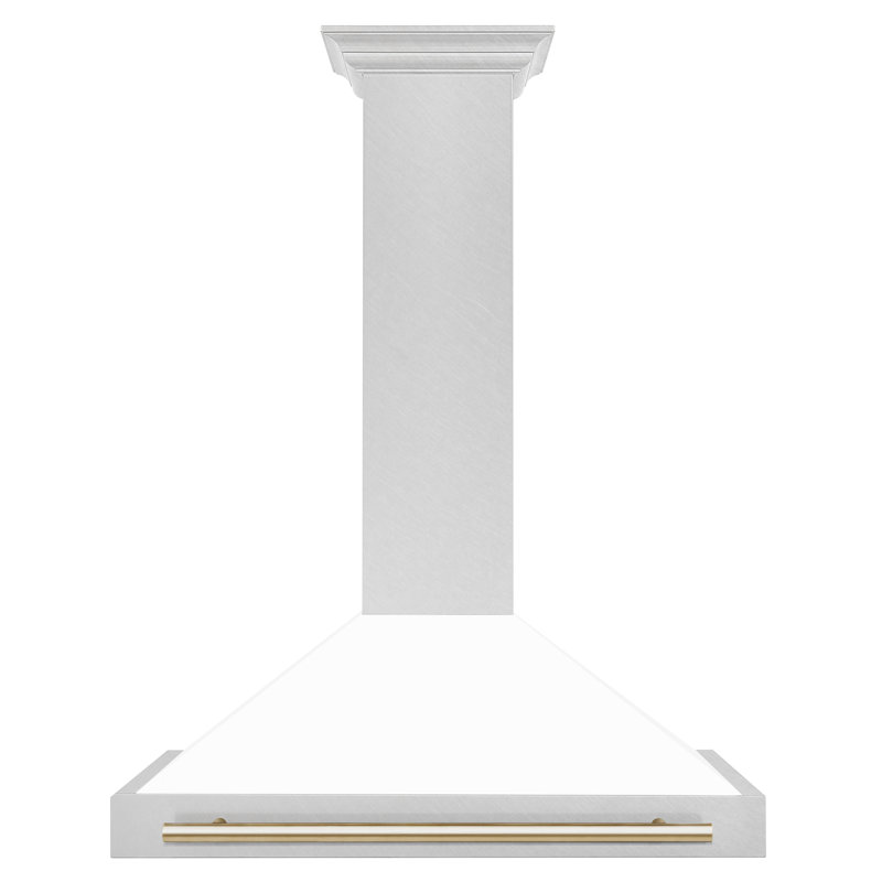 36" 400 CFM Ducted Wall Mount Range Hood, White Matte/Gold
