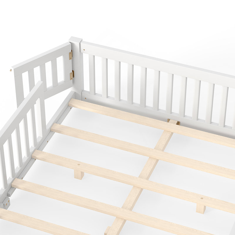 Lit grand format avec garde-corps et porte pour enfants, White, Queen