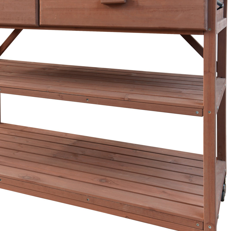 Table de rempotage d'extérieur 64,9 "H avec roues verrouillables, Brun