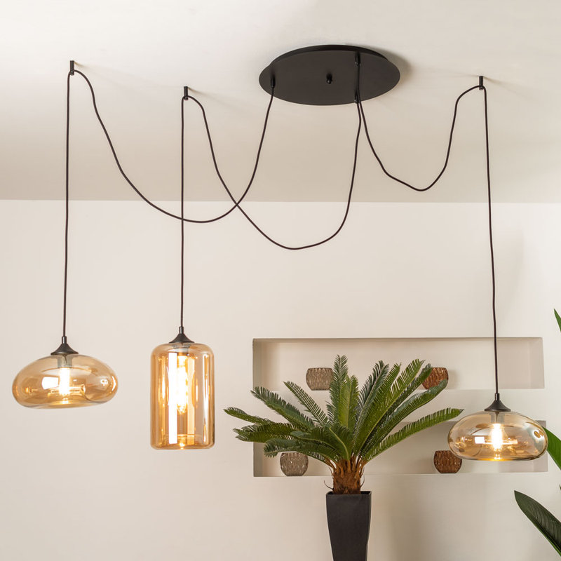 Cruet Multi -Lighted Pendant, Smoke/Amber/Clear, 230cm H x 33cm W x 33cm D