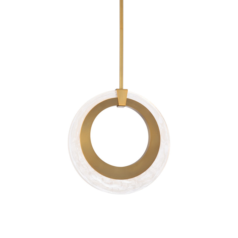 Aged Brass Mini LED Pendant with Pressed Glass Diffuser