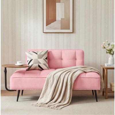 Canapé 54 pouces à deux places en velours moderne avec table d'appoint rotative à 360 ° - banc d'entrée rose, repose-pieds et bureau pour salon, chambre à coucher, appartement