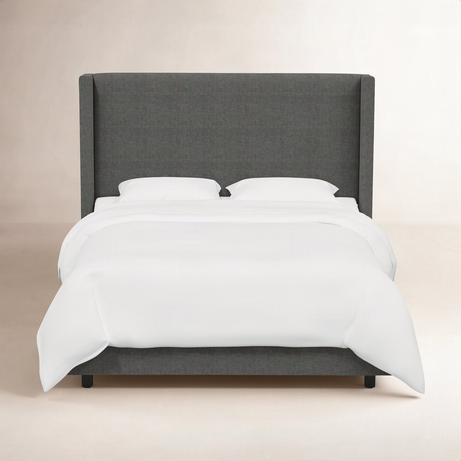 Hanson Upholstered Wingback Bed, California King, Zuma Charcoal Textured Linen