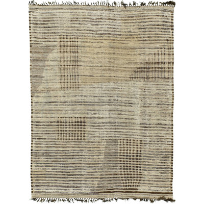 Modern Distressed One-of-a-Kind Rectangle 9'10" x 14' New Age Rectangle Wool Area Rug