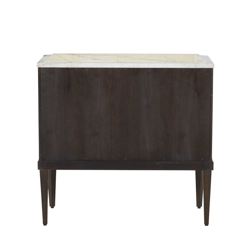 Glenwood 1 - Drawer Solid Wood Nightstand, Forest Black/Agros White Stone/Brass