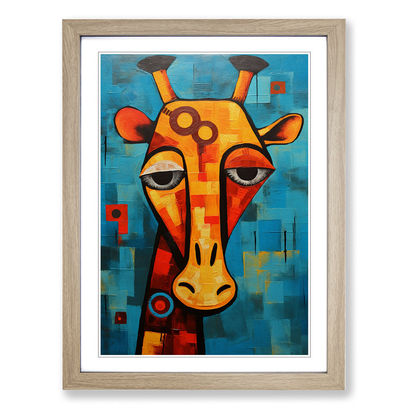 Giraffe Constructivism - Framed Print, 34cm H x 25cm W x 2cm D, Oak