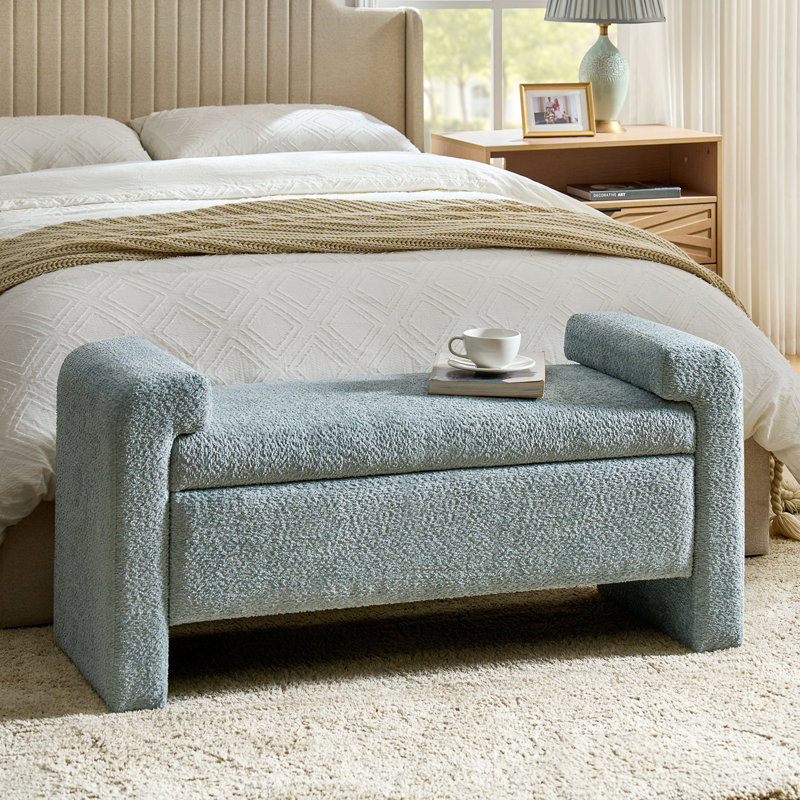 Albira Modern 45.5" Drop-down Storage Boucle Bench with Sturdy Wooden Frame, Sage