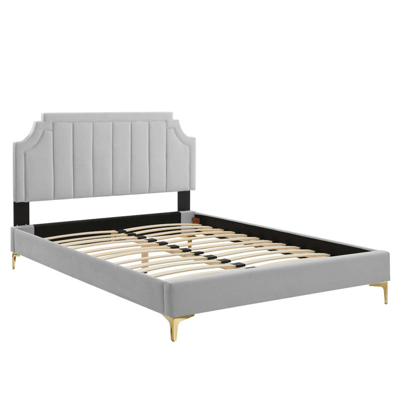 Sienna Performance Velvet Platform Bed, Light Gray, Twin