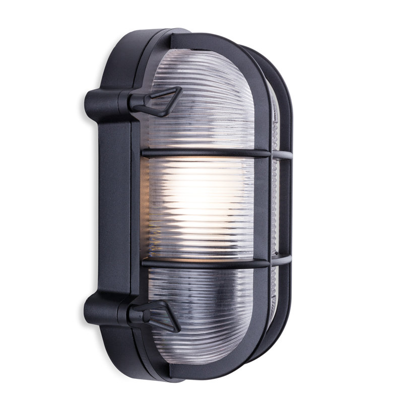 Matte Black 9.44cm H Ribbed Glass Outdoor Bulkhead Light