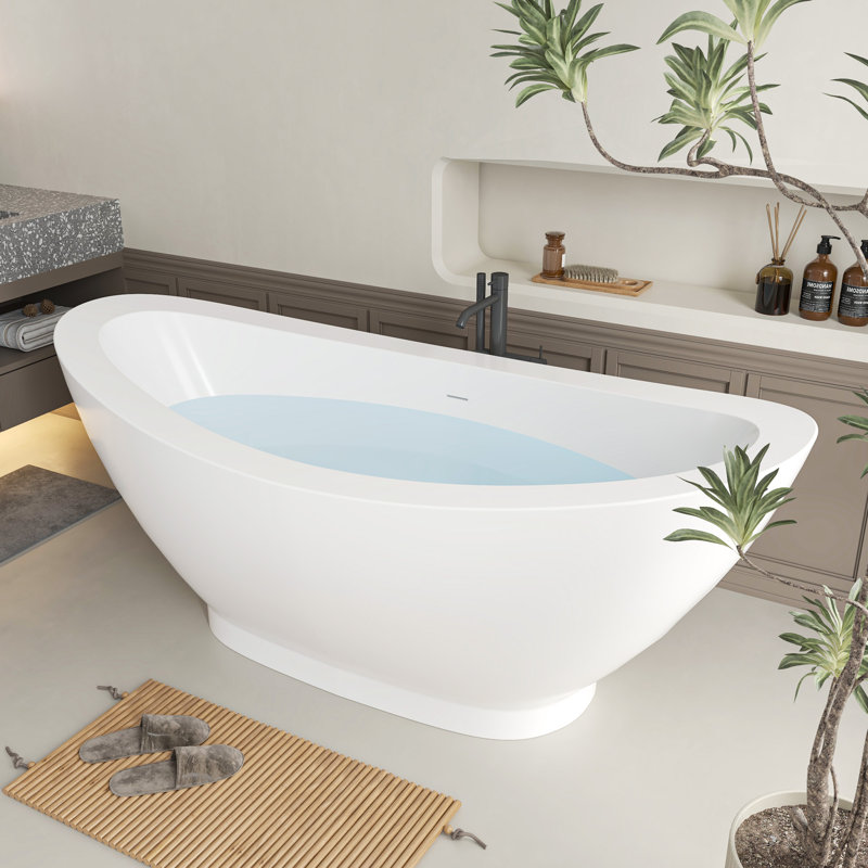 69" x 34" Freestanding Soaking Bathtub, White/Polished Chrome