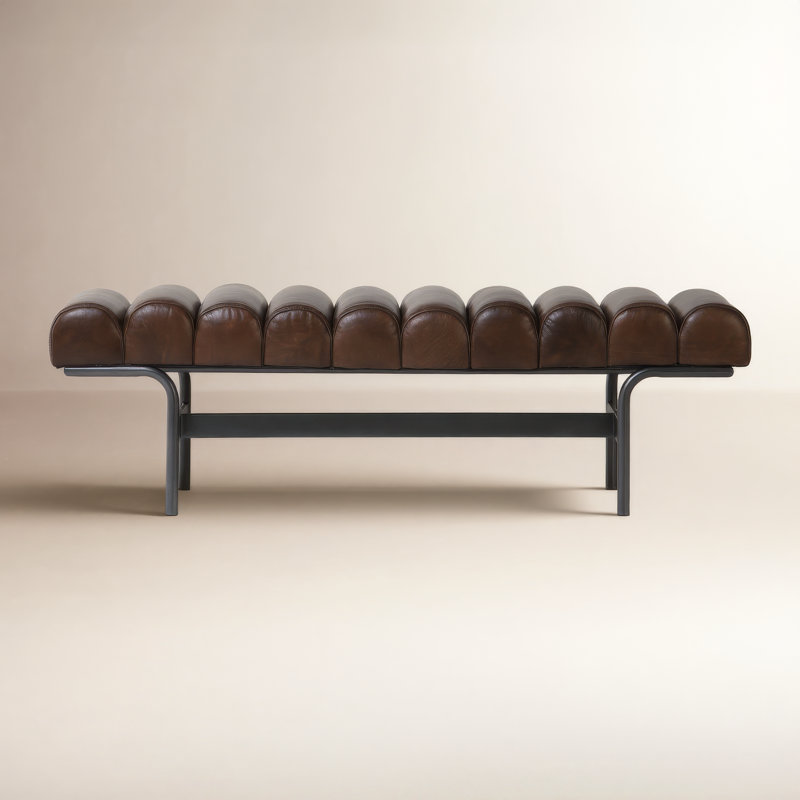Penina Upholstered Bench, Dark Brown Top Grain Genuine Leather