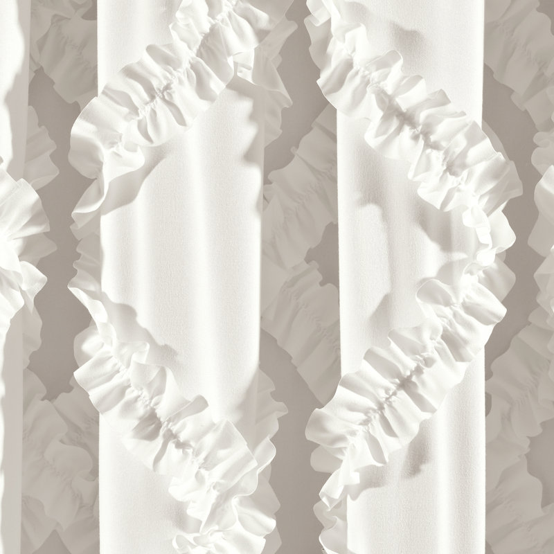 Ruffle Diamond Semi Sheer Curtain Pair, White, 54" W x 63" L