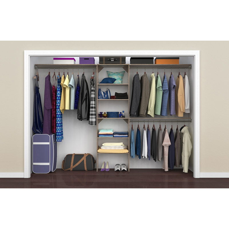 SuiteSymphony 84" W - 120" W Closet System Kit with Top Shelves, Natural Gray