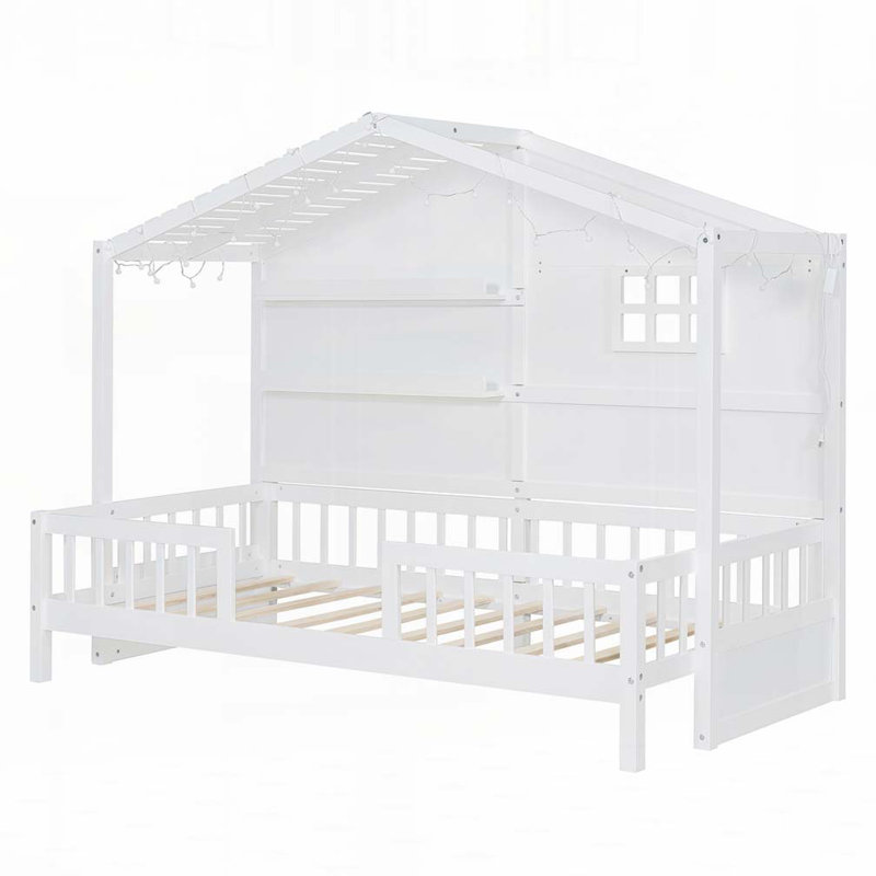 Lit maison avec tablettes, Blanc
