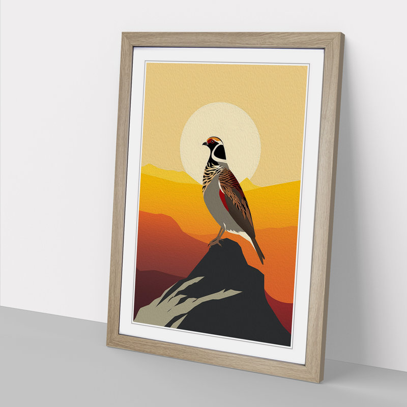 Partridge Minimalism - Single Picture Frame Print on Wood, Oak Framed, 64cm H x 46cm W