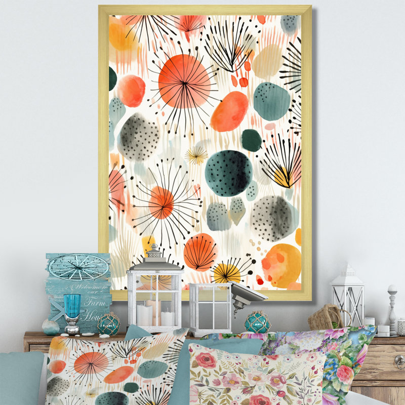 Corail bleu sarcelle scandinave fleurs I sur toile, H 32 po x l 24 po x P 1 po, Encadrement doré