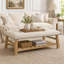 Table basse rectangulaire avec repose-pieds capitonnée, banc rembourré avec garniture cloutée et tablette de rangement inférieure à lattes-335645345