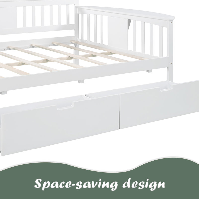 Full Size Daybed With Two Drawers, White