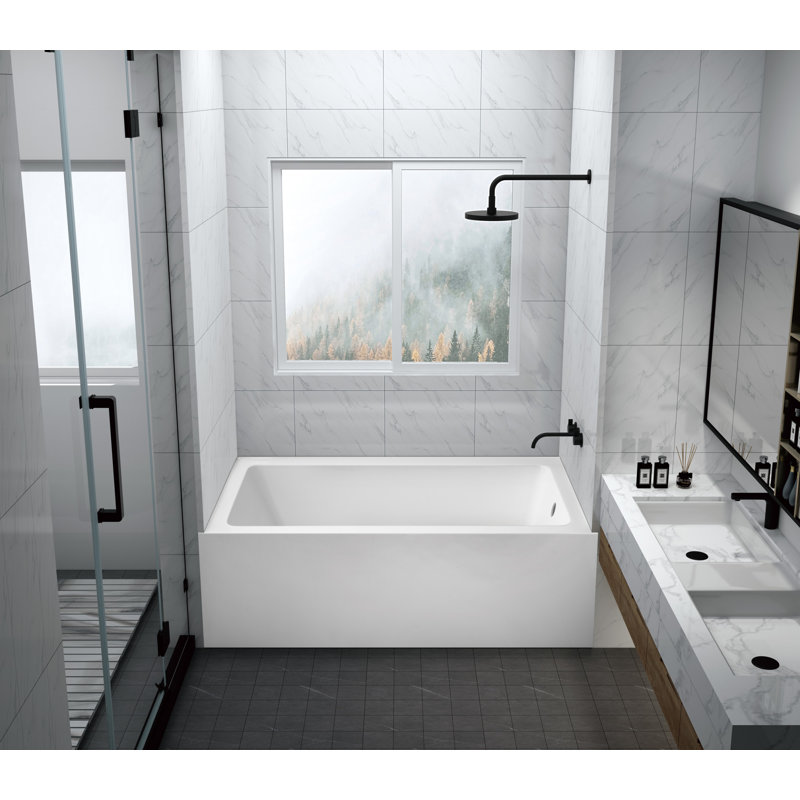 Kingston Brass Aqua Eden 60-Inch Acrylic Rectangular 3-Wall Alcove Tub with Anti-Skid Surface, Right