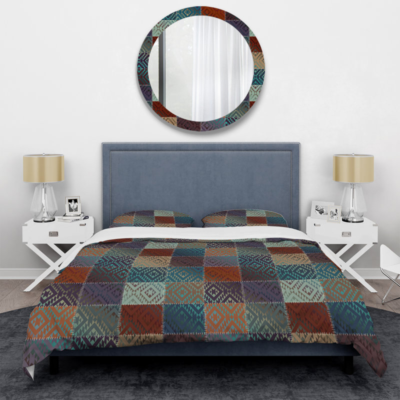 Multicolor Satin Patchwork Polyester Patchwork Duvet Cover, King Duvet Cover + 2 King Shams