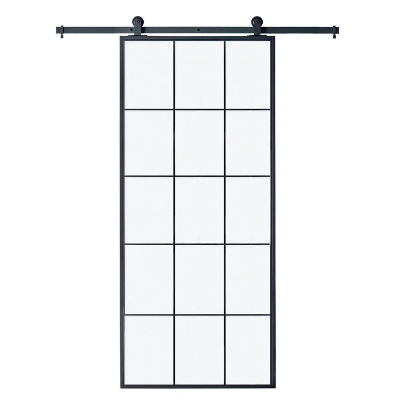 Queen's 37'' x 84'' Matte Black Clear Glass Sliding Barn Door