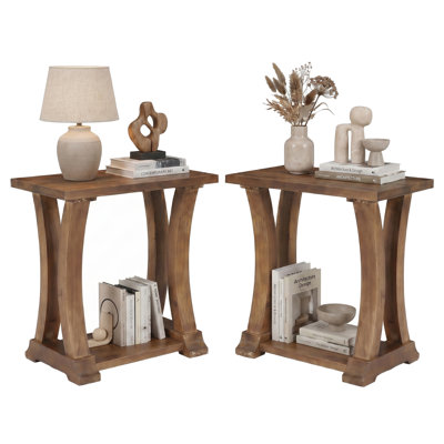 Solid Wood End Table, 2-Tier Sofa Side Table