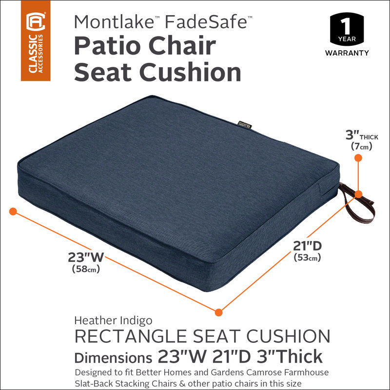 Pina Outdoor Dining Chair Seat Cushion, Heather Indigo Blue, 3" H x 23" W x 21" D
