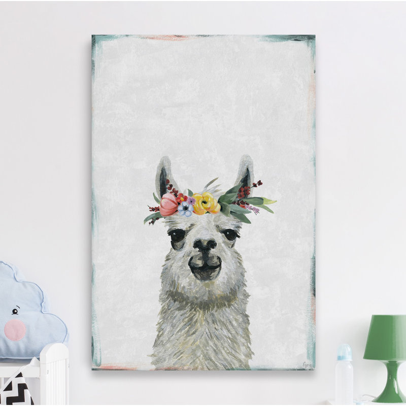 'Blooming Llama' Print On Wrapped Canvas, 30" H x 45" W