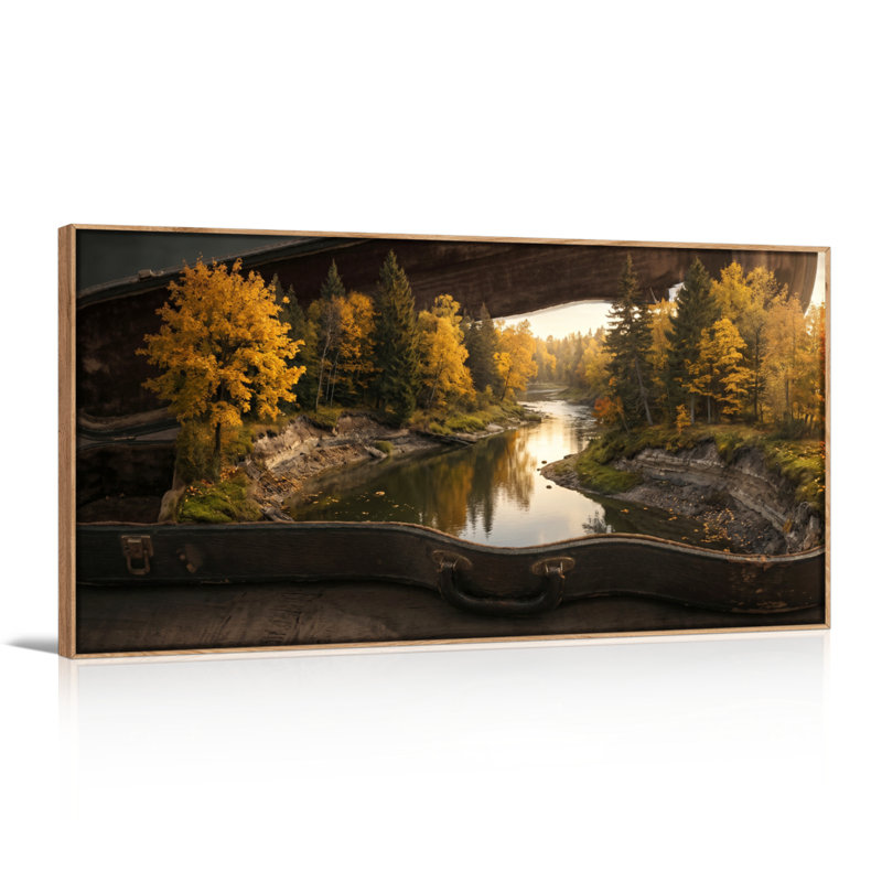 Ensemble de 1 tableau sur toile « Rivière d'automne », L 48 po x H 24 po, Naturel
