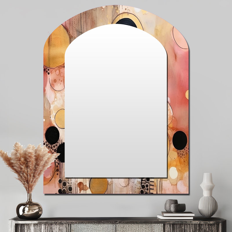 Après-midi de rêves bohème chic rétro or rose III - arche géométrique, décoration murale miroir unique, grand miroir asymétrique rose, impression d'art en métal